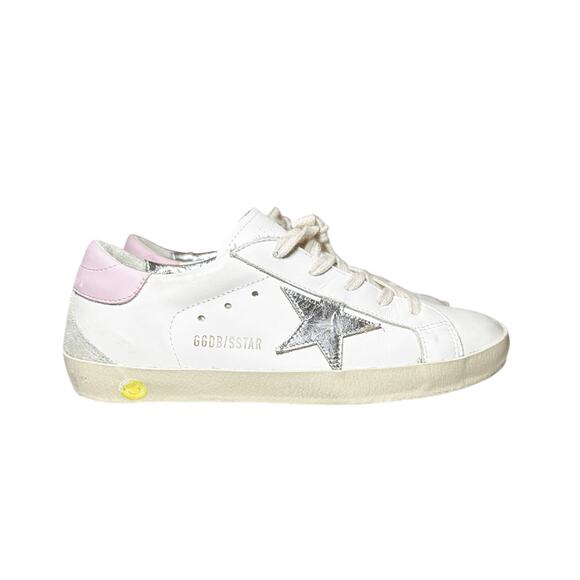 Golden Goose Superstar White Leather Silver Pink Low Top Sneakers Size 34 - Picture 1 of 9